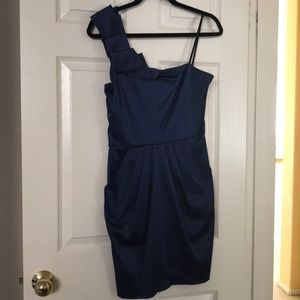 One-shoulder semi-formal navy blue dress